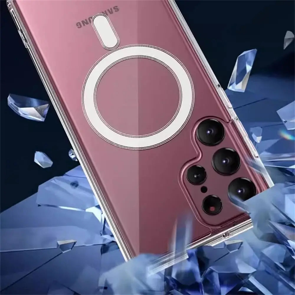 Transparent Clear Magnetic Case For Samsung Galaxy S24 S21 S25 S22 Plus S23 Ultra Plus Wireless Charging Shockproof Back Cover