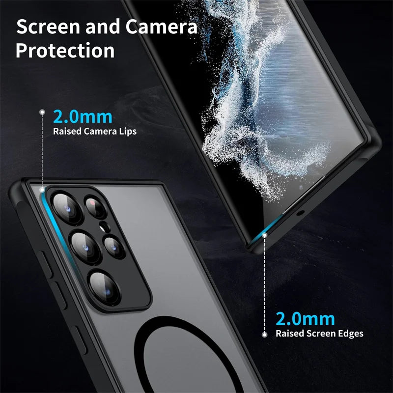 Luxury Magsafe Wireless Charge Case For Samsung Galaxy S20 S21 S22 S23 FE S24 S25 Plus S25 Ultra Shockproof Matte Clear Cover