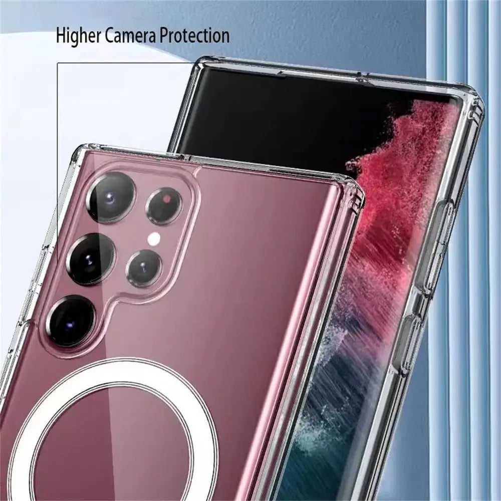 Transparent Clear Magnetic Case For Samsung Galaxy S24 S21 S25 S22 Plus S23 Ultra Plus Wireless Charging Shockproof Back Cover