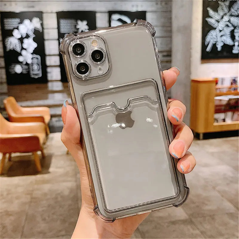 Luxury Card Bag Holder Clear TPU Case For iPhone 11 12 13 mini 14 15 Plus 15 Pro Max XR X XS Max Shockproof Cover Cases